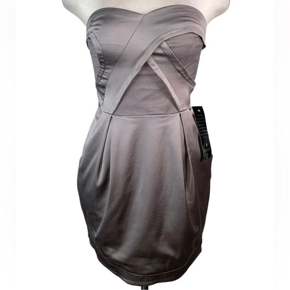 Elegant Sleeveless Mesh Robotic 80s Cocktail Dress in Taupe